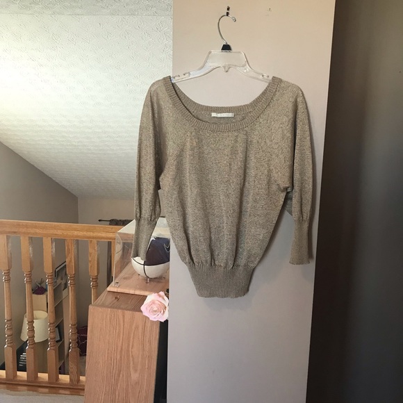 D. Exterior Gold Linen Blend Metallic Gathered Sweater - Picture 6 of 11